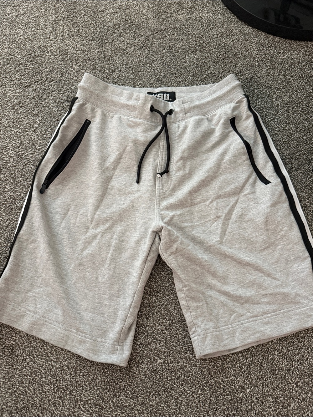 Men's Heather Gray Athletic Drawstring Shorts with Zip Pockets